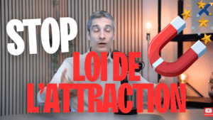 Xavier Foucher étonné avec le texte “Stop loi de l’attraction” dans une miniature de vidéo sur les biais cognitifs et la perception sélective.