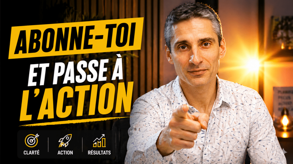 Visuel final de la bande-annonce de Xavier Foucher invitant à s’abonner à la chaîne YouTube Coach Anti-Procrastination pour garder un lien avec le passage à l’action.
