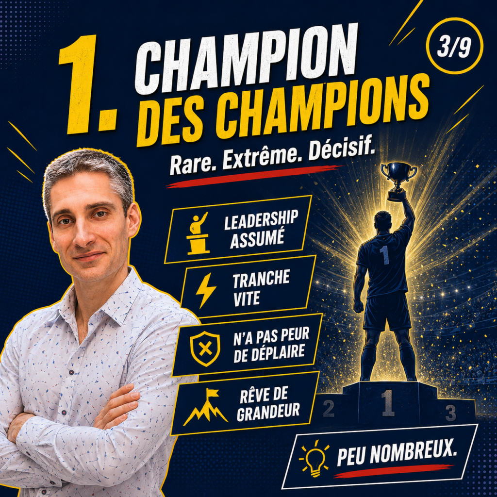 Illustration du champion des champions, l’un des 5 types de champions, avec leadership assumé, décisions rapides et absence de peur de déplaire.