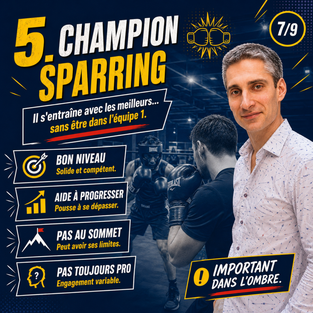 Illustration du Champion Sparring, l’un des 5 types de champions, qui aide les meilleurs à progresser sans toujours être au sommet.