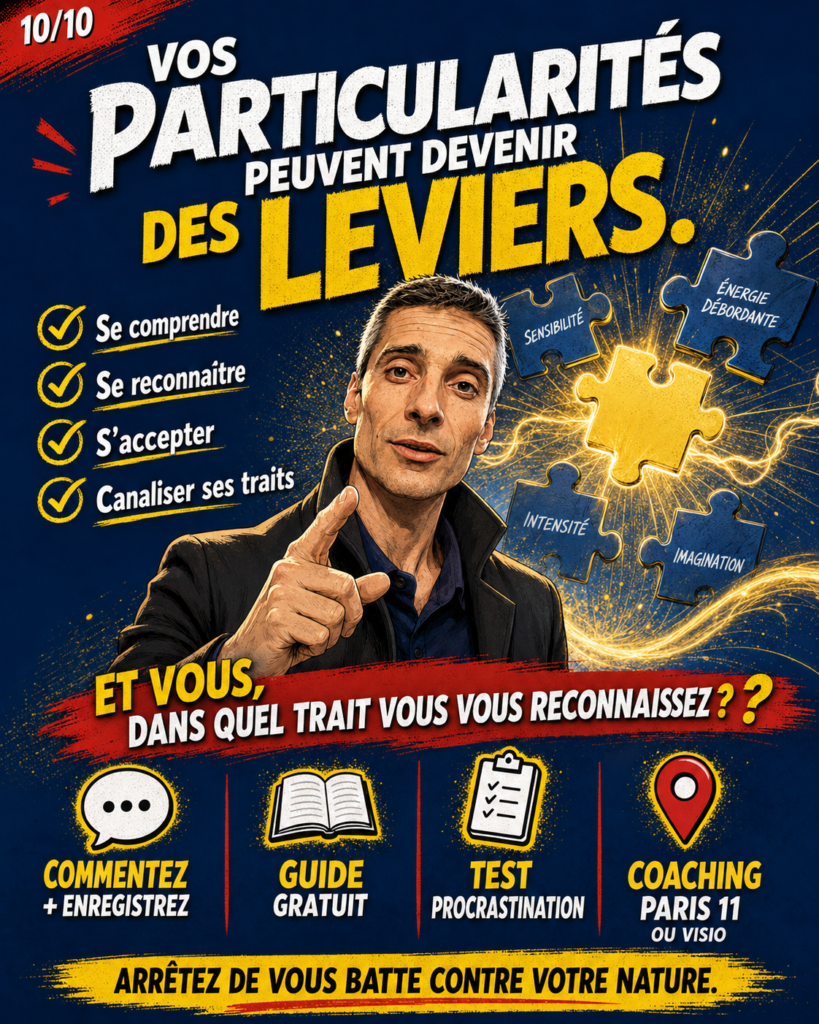 BD de conclusion sur la psychologie des champions, montrant que les particularités peuvent devenir des leviers d’action.