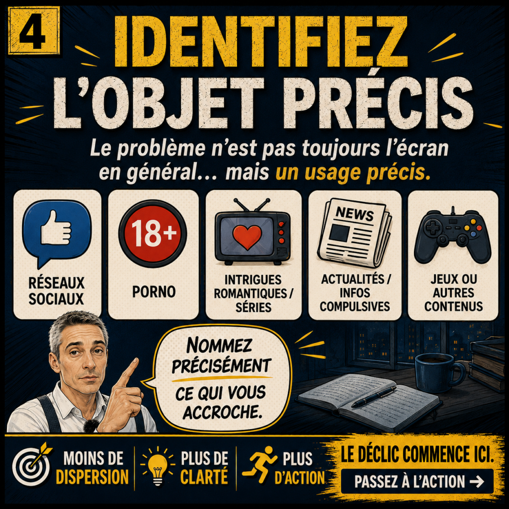 Illustration listant plusieurs formes de cyberdépendance : réseaux sociaux, pornographie, séries, actualités compulsives, jeux vidéo et autres contenus numériques.